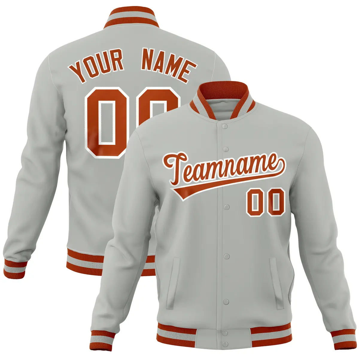 Gray Classic Varsity Full-Snap Letterman Baseball Jacket