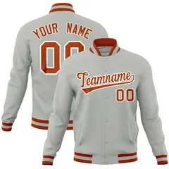 Gray Classic Varsity Full-Snap Letterman Baseball Jacket 1