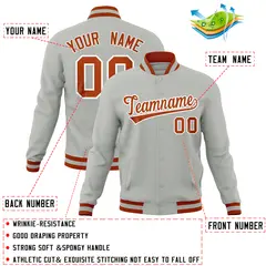 Gray Classic Varsity Full-Snap Letterman Baseball Jacket 4