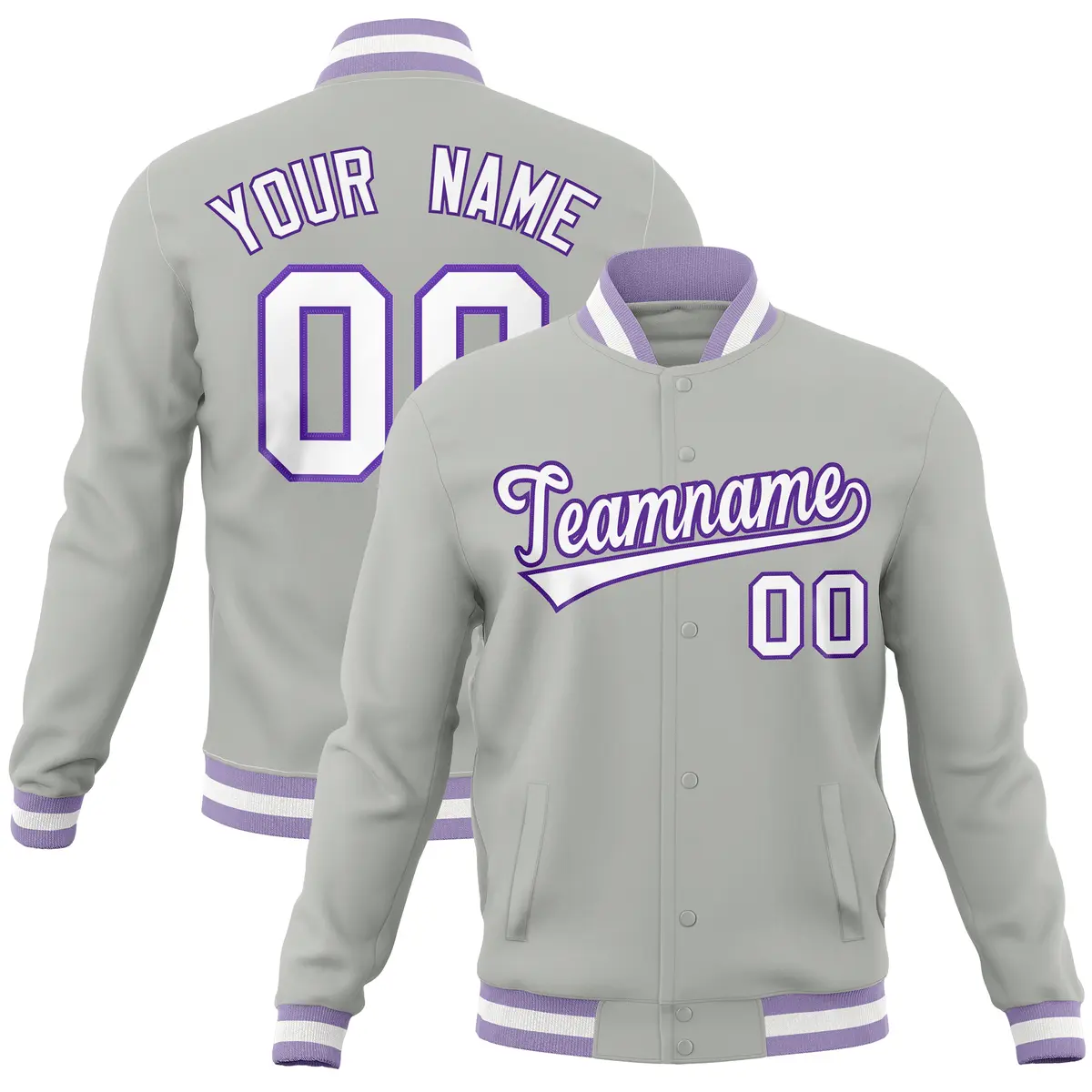 Gray Classic Varsity Full-Snap Letterman Baseball Jacket