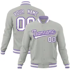 Gray Classic Varsity Full-Snap Letterman Baseball Jacket 1