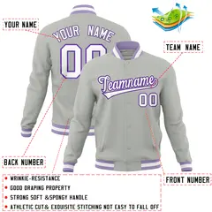Gray Classic Varsity Full-Snap Letterman Baseball Jacket 4