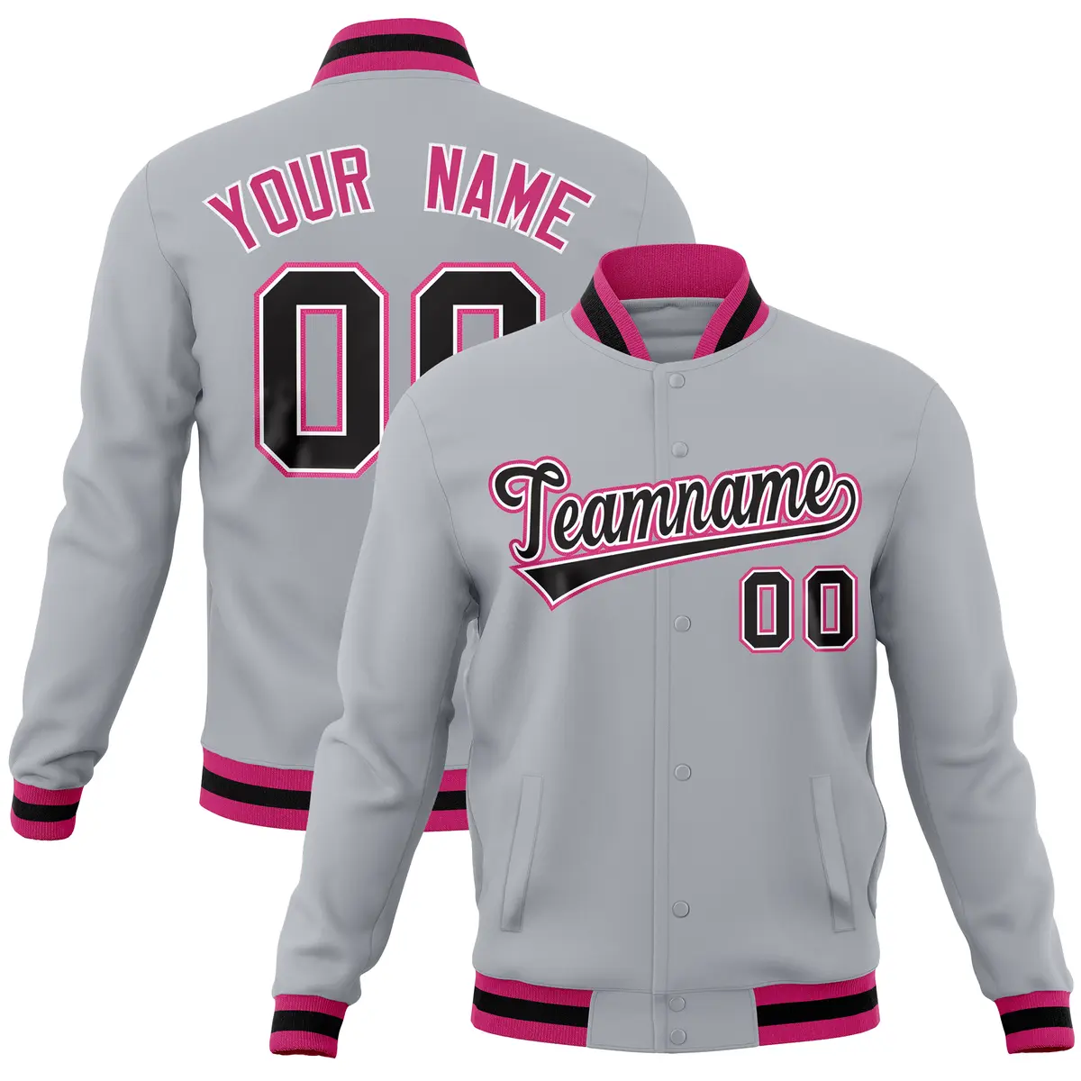 Gray Classic Varsity Full-Snap Letterman Baseball Jacket