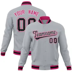 Gray Classic Varsity Full-Snap Letterman Baseball Jacket 1