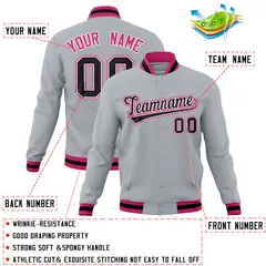 Gray Classic Varsity Full-Snap Letterman Baseball Jacket 4