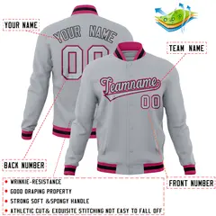 Gray Classic Varsity Full-Snap Letterman Baseball Jacket 4