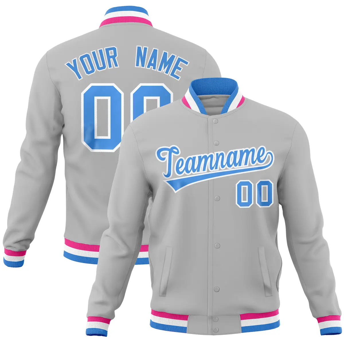 Gray Classic Varsity Full-Snap Letterman Baseball Jacket