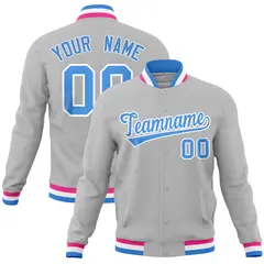 Gray Classic Varsity Full-Snap Letterman Baseball Jacket 1