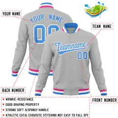 Gray Classic Varsity Full-Snap Letterman Baseball Jacket 4