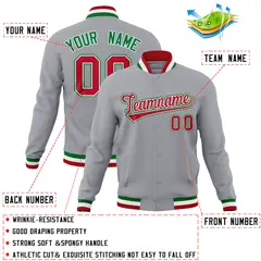 Gray Classic Varsity Full-Snap Letterman Baseball Jacket 4