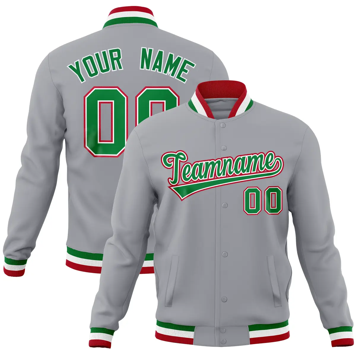 Gray Classic Varsity Full-Snap Letterman Baseball Jacket
