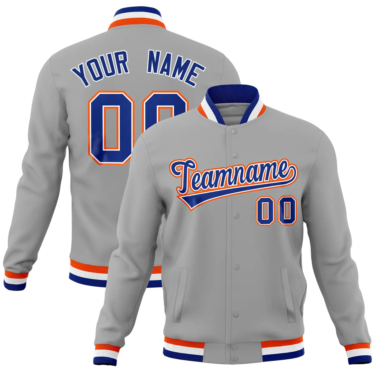 Gray Classic Varsity Full-Snap Letterman Baseball Jacket