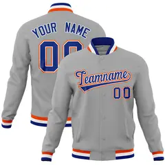 Gray Classic Varsity Full-Snap Letterman Baseball Jacket 1