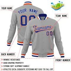 Gray Classic Varsity Full-Snap Letterman Baseball Jacket 4