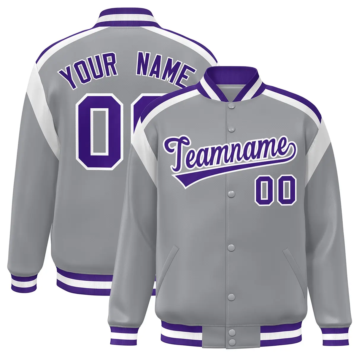 Gray Color Block Varsity Full-Snap Letterman Jacket