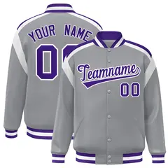 Gray Color Block Varsity Full-Snap Letterman Jacket