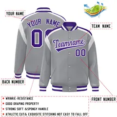 Gray Color Block Varsity Full-Snap Letterman Jacket 2