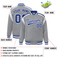 Gray Color Block Varsity Full-Snap Letterman Jacket 2