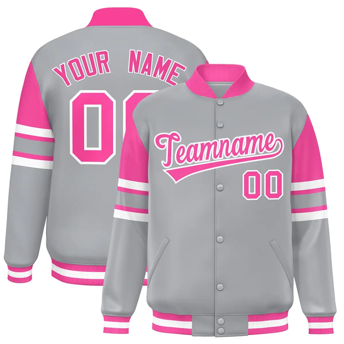 Gray Color Block Varsity Full-Snap Letterman Jacket
