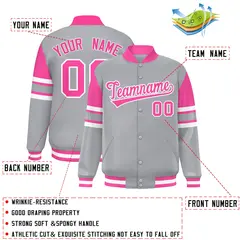 Gray Color Block Varsity Full-Snap Letterman Jacket 2