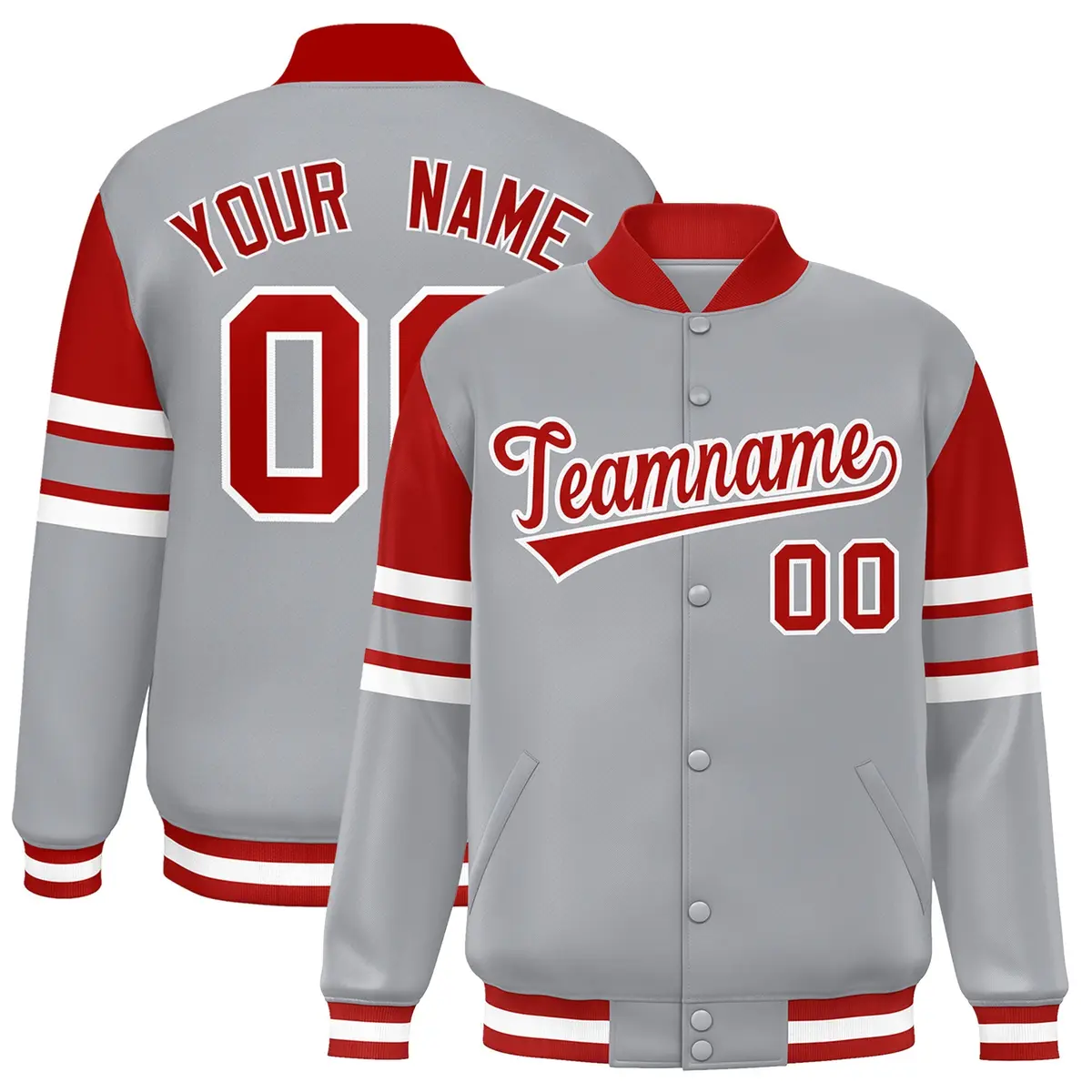 Gray Color Block Varsity Full-Snap Letterman Jacket
