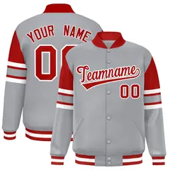 Gray Color Block Varsity Full-Snap Letterman Jacket