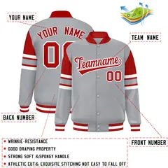 Gray Color Block Varsity Full-Snap Letterman Jacket 2