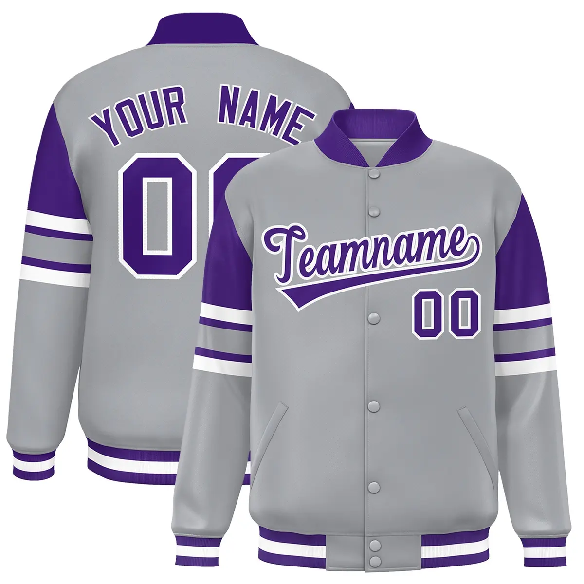 Gray Color Block Varsity Full-Snap Letterman Jacket