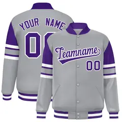 Gray Color Block Varsity Full-Snap Letterman Jacket 1