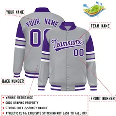 Gray Color Block Varsity Full-Snap Letterman Jacket 2