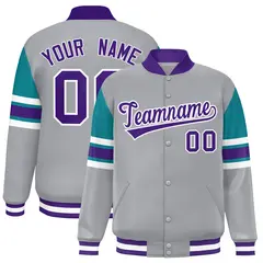 Gray Color Block Varsity Full-Snap Letterman Jacket 1