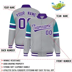 Gray Color Block Varsity Full-Snap Letterman Jacket 2