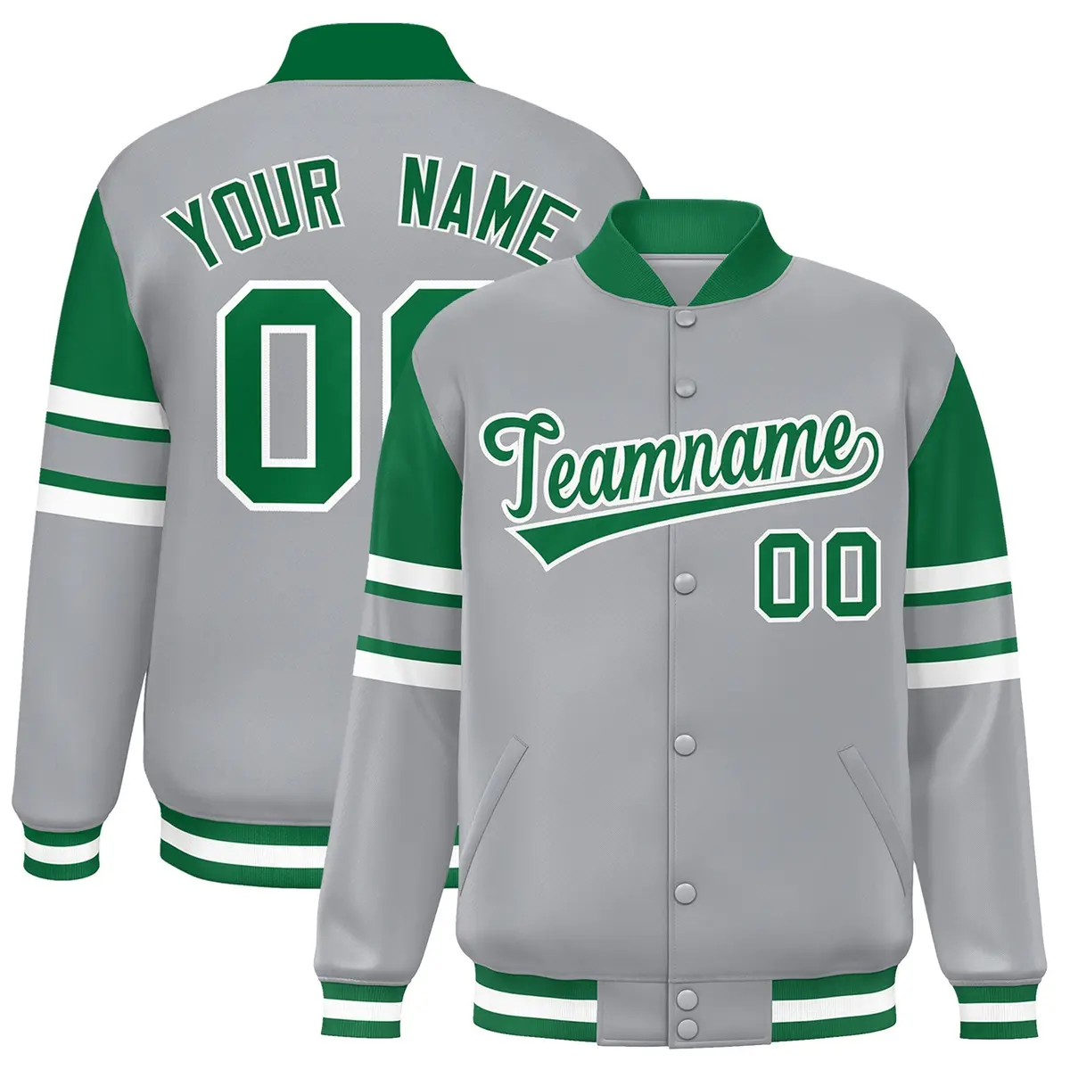 Gray Color Block Varsity Full-Snap Letterman Jacket