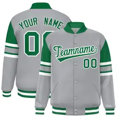 Gray Color Block Varsity Full-Snap Letterman Jacket 1
