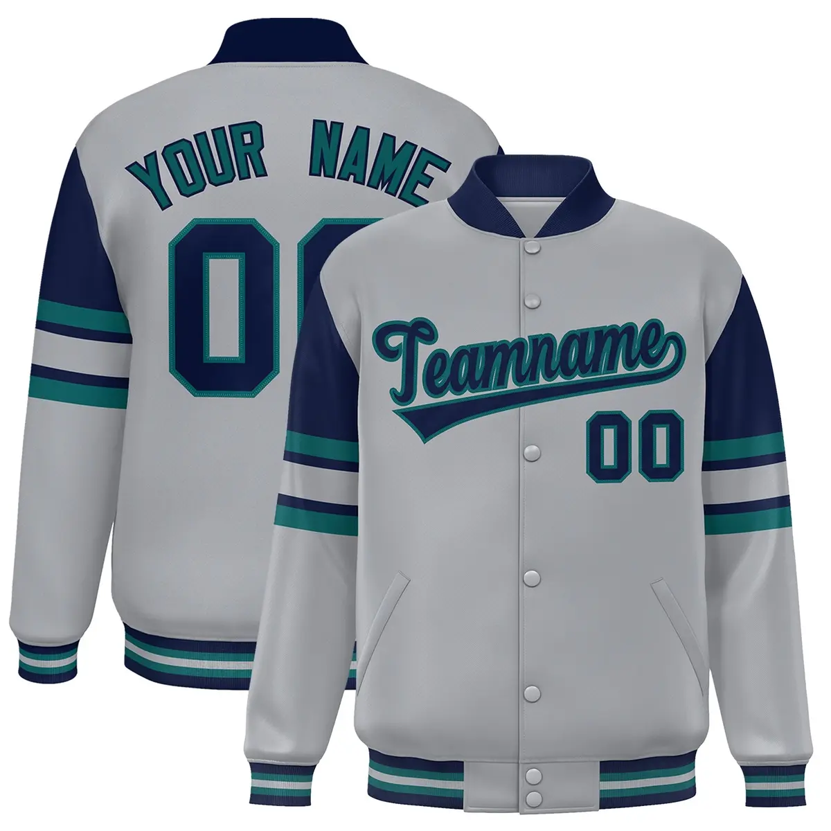 Gray Color Block Varsity Full-Snap Letterman Jacket