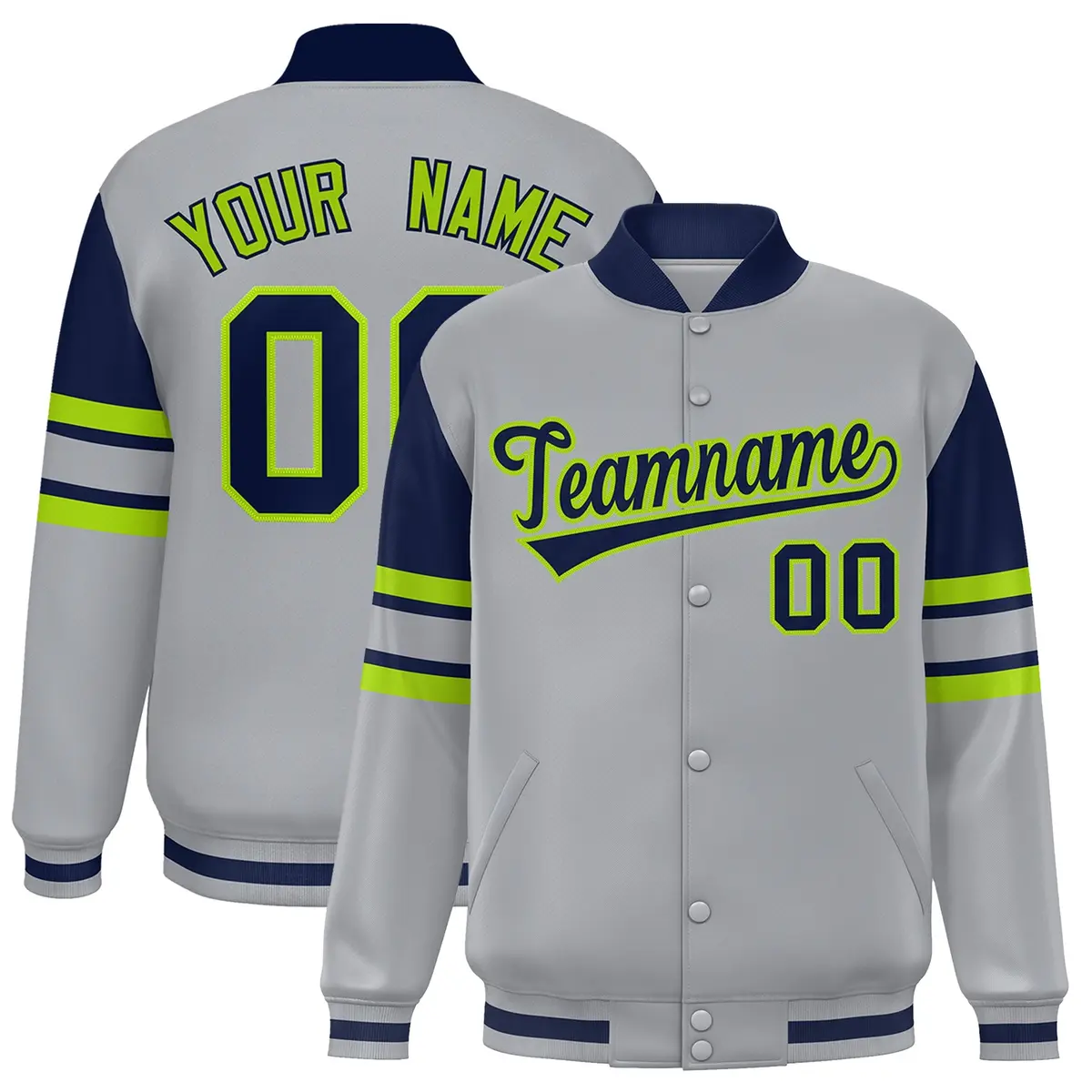 Gray Color Block Varsity Full-Snap Letterman Jacket