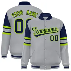 Gray Color Block Varsity Full-Snap Letterman Jacket 1
