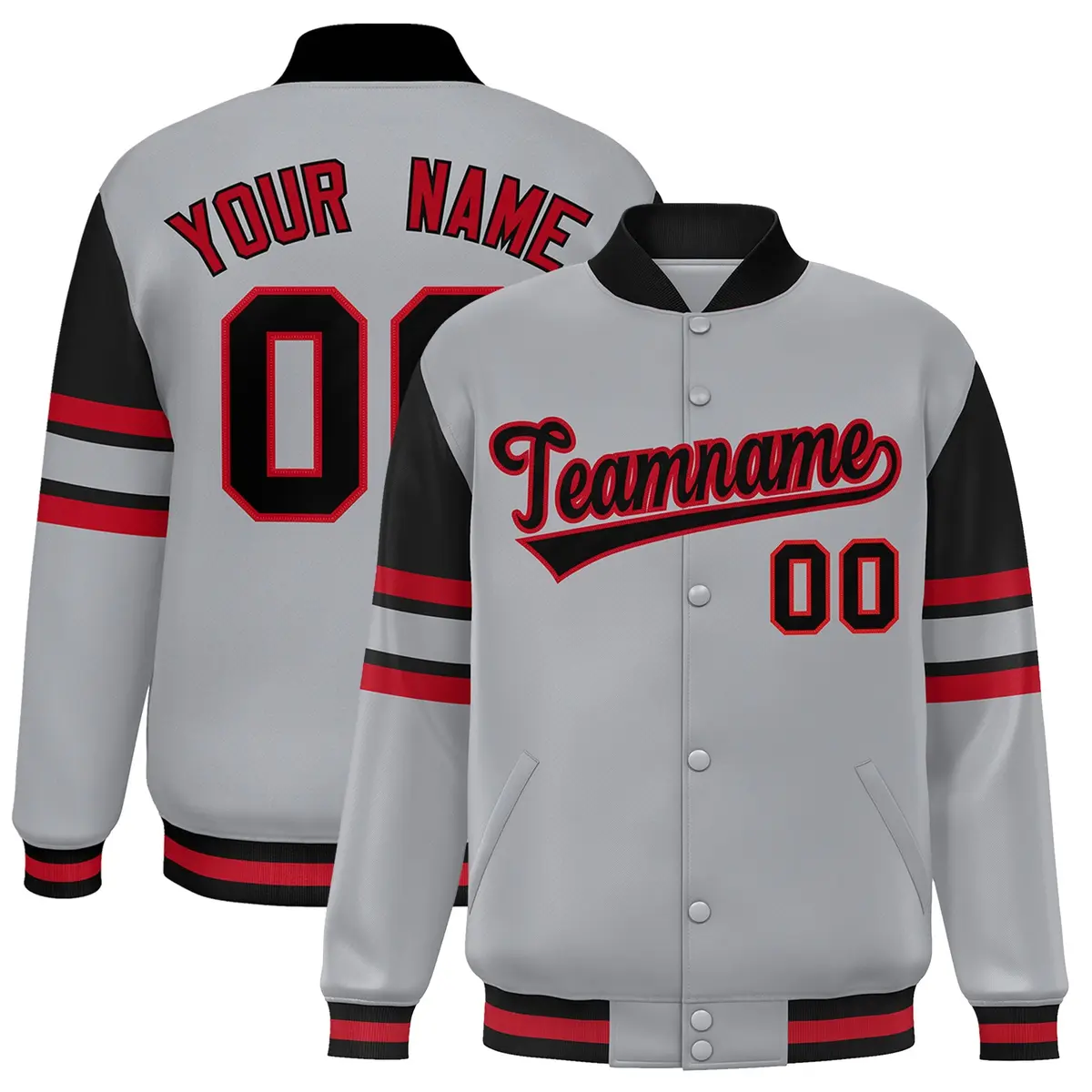 Gray Color Block Varsity Full-Snap Letterman Jacket