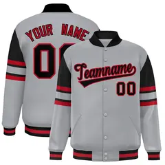 Gray Color Block Varsity Full-Snap Letterman Jacket 1