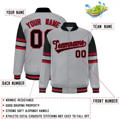 Gray Color Block Varsity Full-Snap Letterman Jacket 2