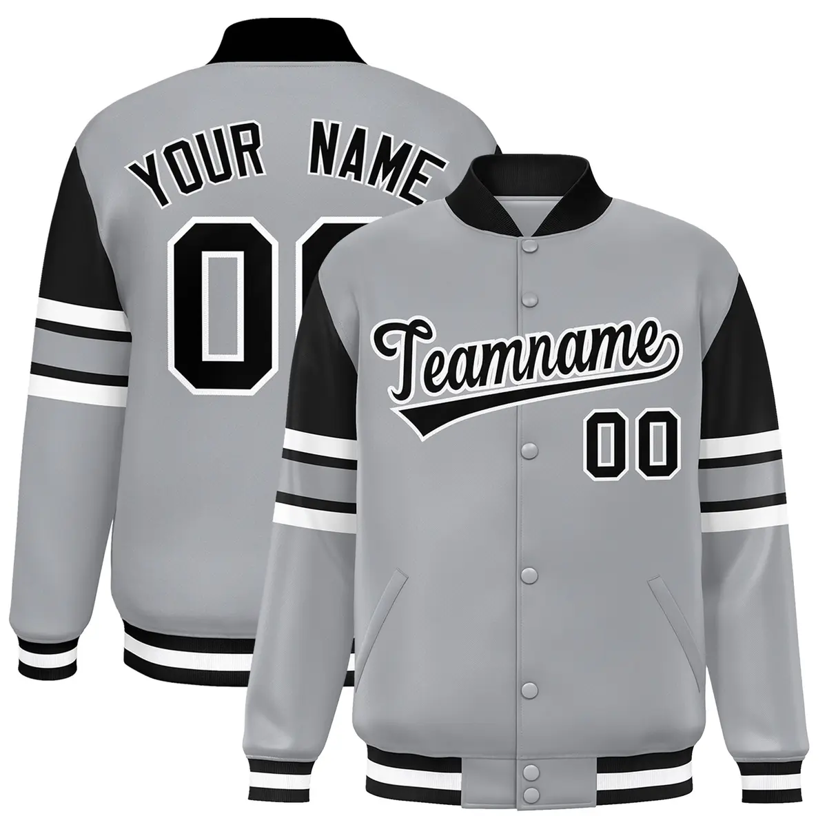 Gray Color Block Varsity Full-Snap Letterman Jacket