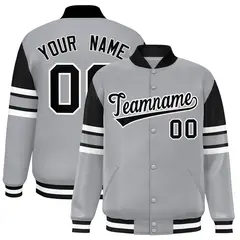 Gray Color Block Varsity Full-Snap Letterman Jacket 1