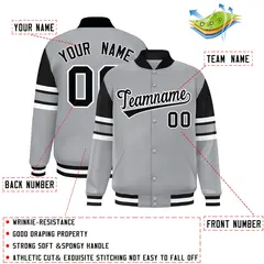 Gray Color Block Varsity Full-Snap Letterman Jacket 2
