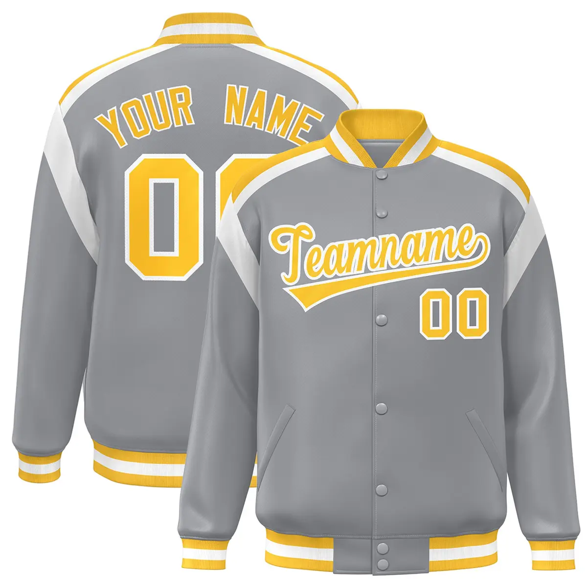 Gray Color Block Varsity Full-Snap Letterman Jacket