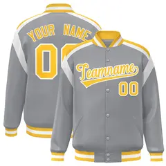 Gray Color Block Varsity Full-Snap Letterman Jacket