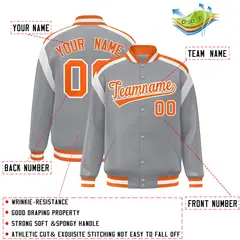 Gray Color Block Varsity Full-Snap Letterman Jacket 2