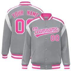 Gray Color Block Varsity Full-Snap Letterman Jacket