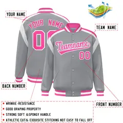 Gray Color Block Varsity Full-Snap Letterman Jacket 2