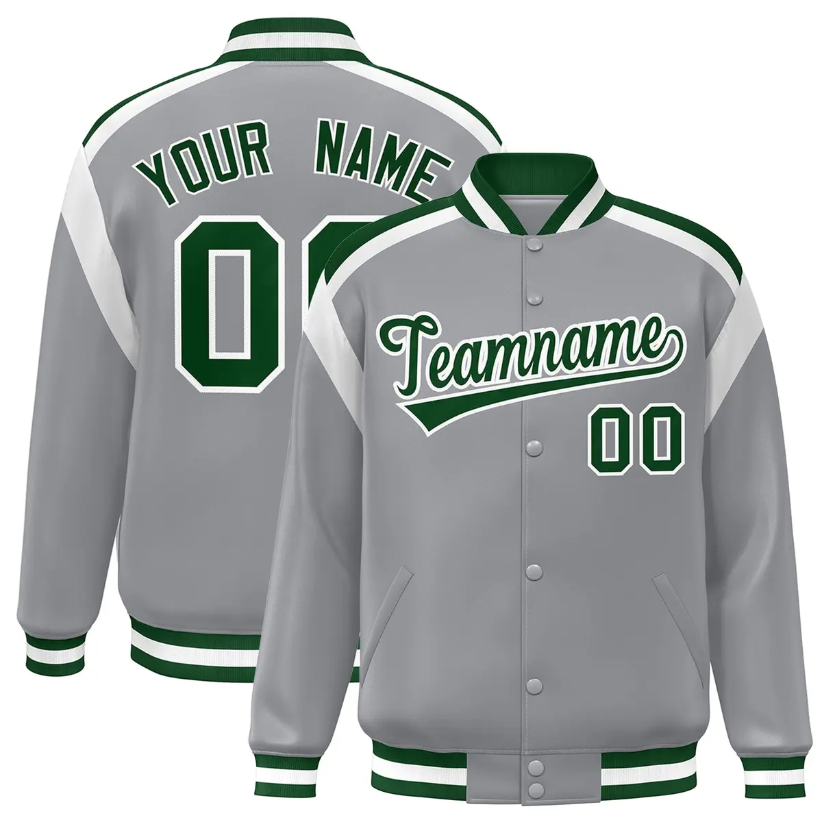 Gray Color Block Varsity Full-Snap Letterman Jacket