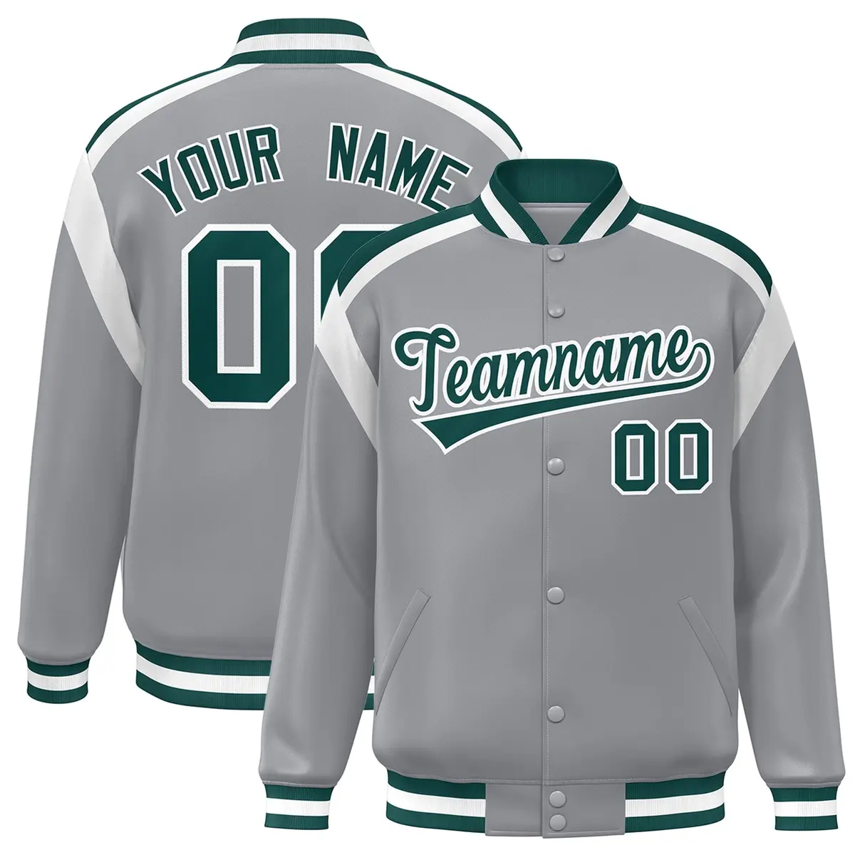 Gray Color Block Varsity Full-Snap Letterman Jacket